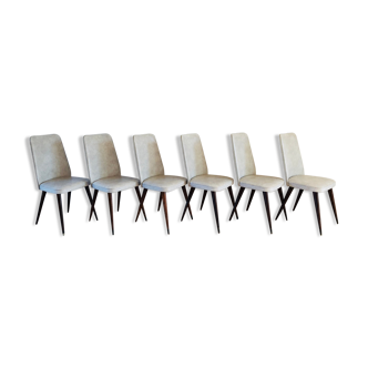 Set of 6 vintage chairs in skai and walnut