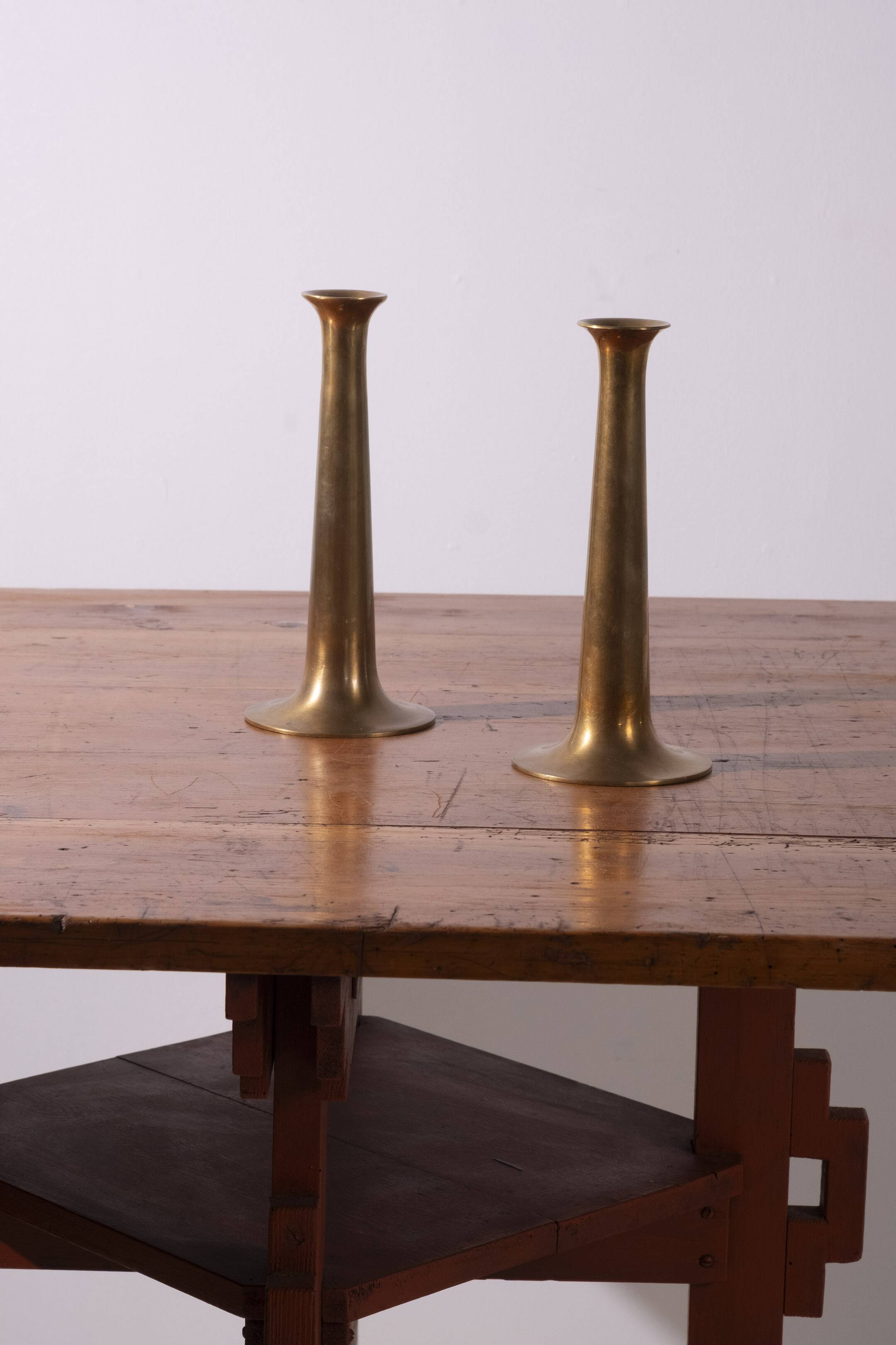 2x Hans Bølling Brass Candlesticks for Torben Ørskov, Denmark 1950s