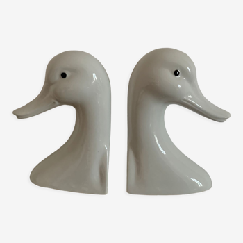Vintage bookends in the shape of a goose or ceramic duck