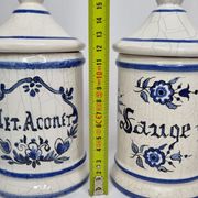 Pair of antique apothecary pots in glazed ceramic, Tuilerie Normande de Bavent