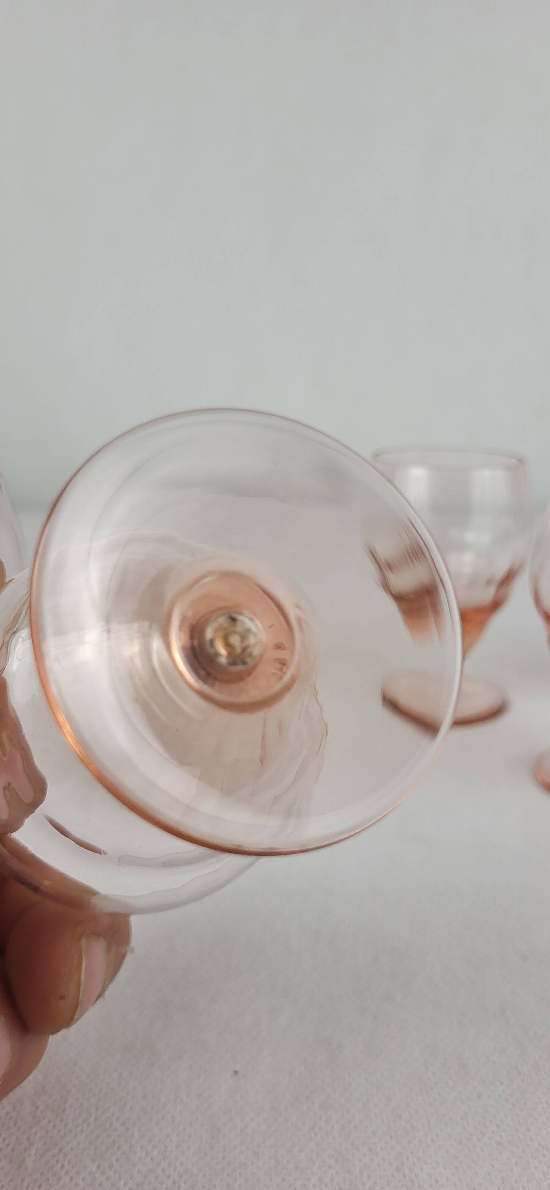 5 pink glass wine glasses
