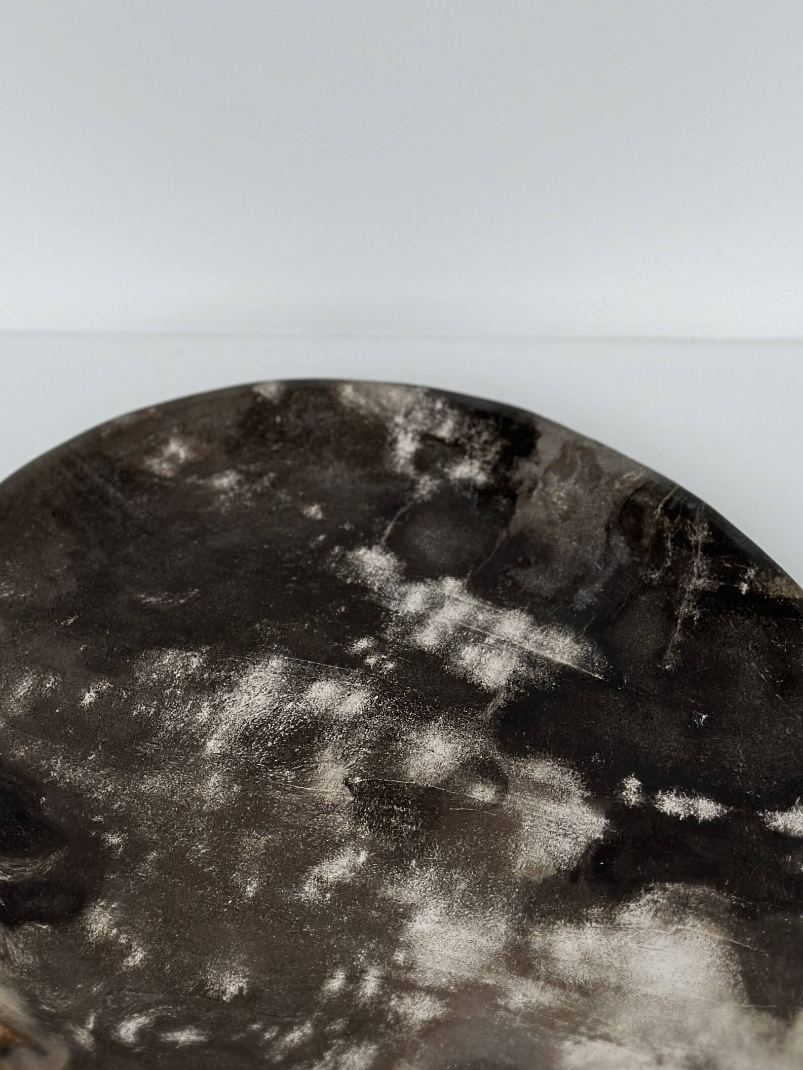 Medium petrified wood dish or pocket emptier, predominantly gray 1137