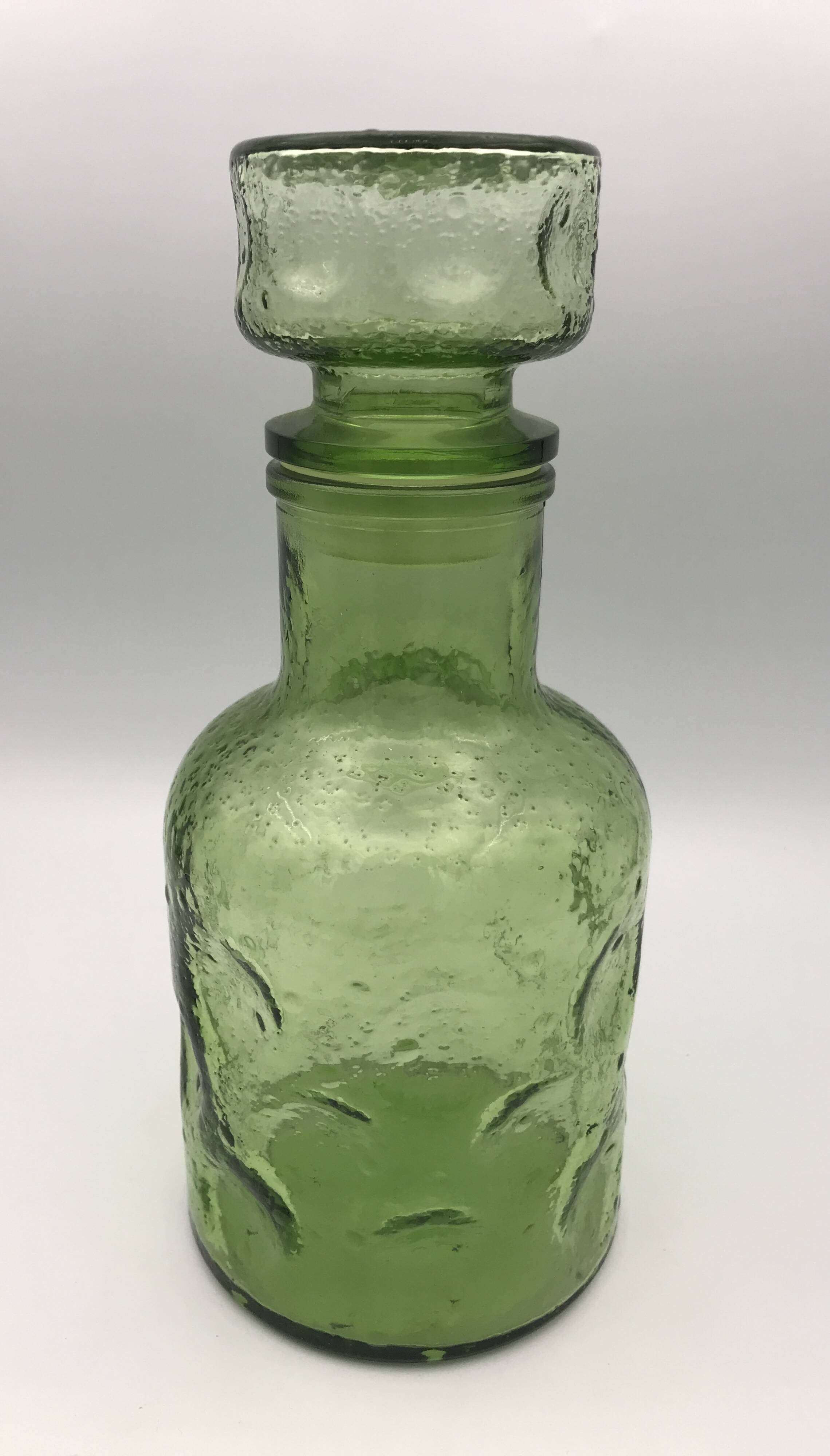 Vintage Green GLASS CARAFE in Empoli style with effect 24.5 cm