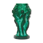 Vase en verre à décor de bacchantes Hoffman & Schlevogt 1930 vert malachite