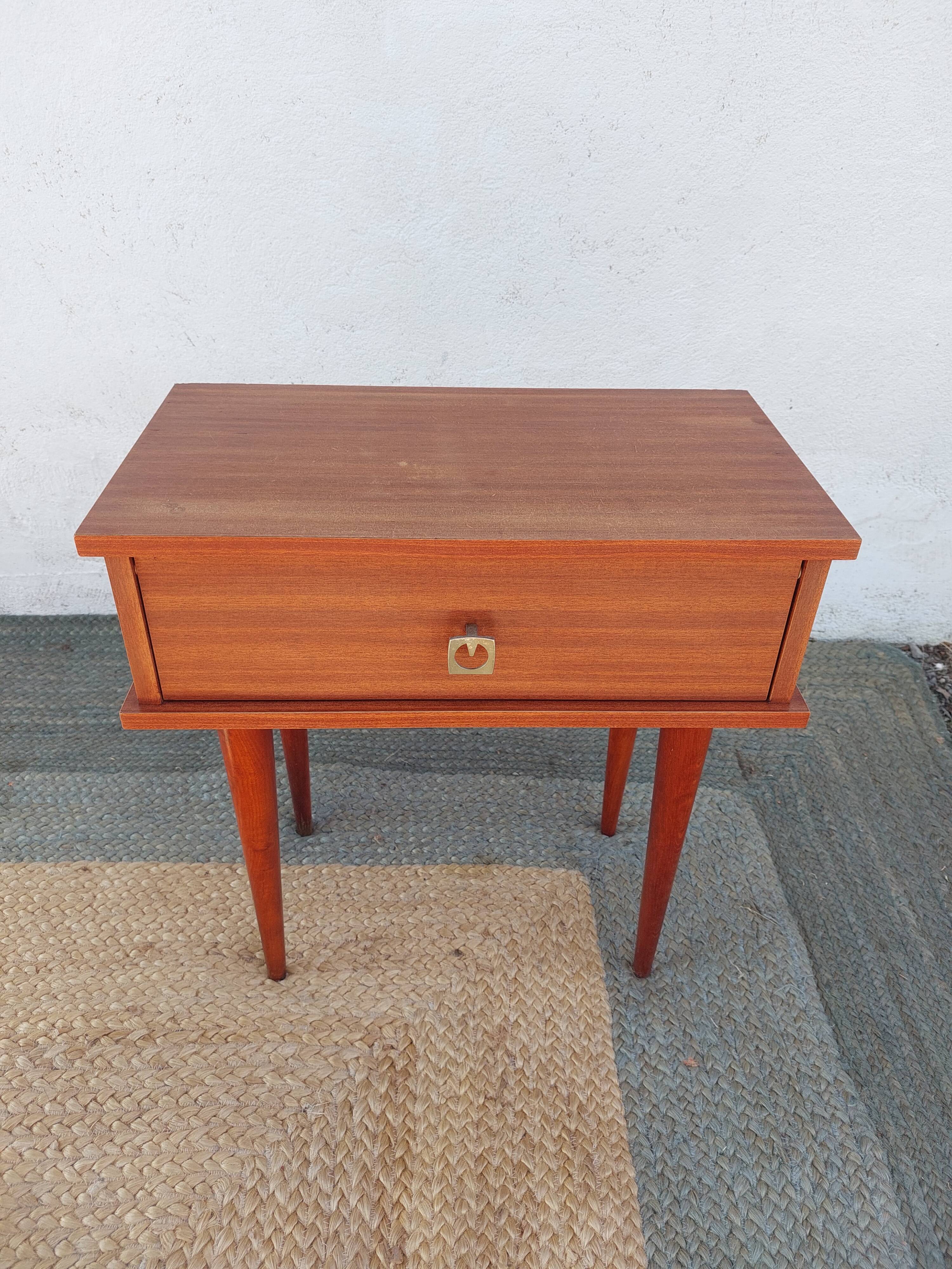 bedside table with spindle legs, vintage 70s