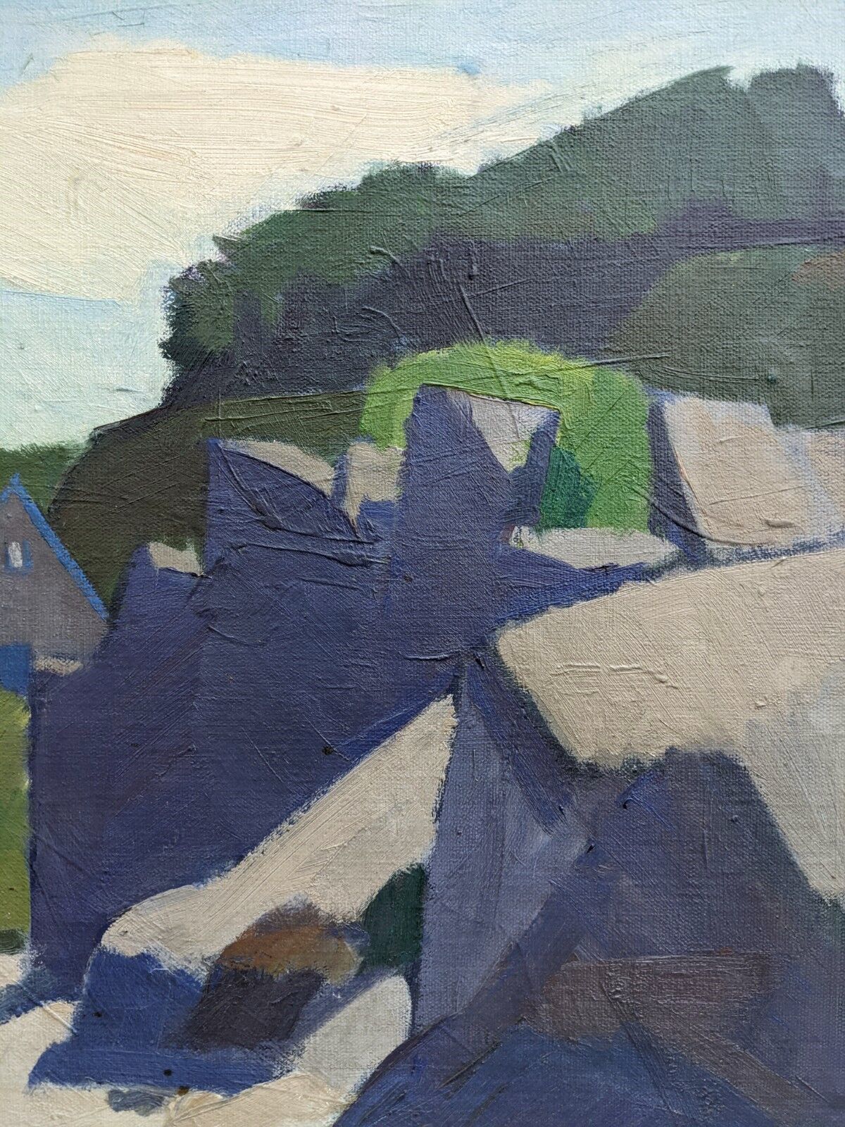 Mid-Century Modern "Outcrop" Swedish Landscape Oil Painting, Framed