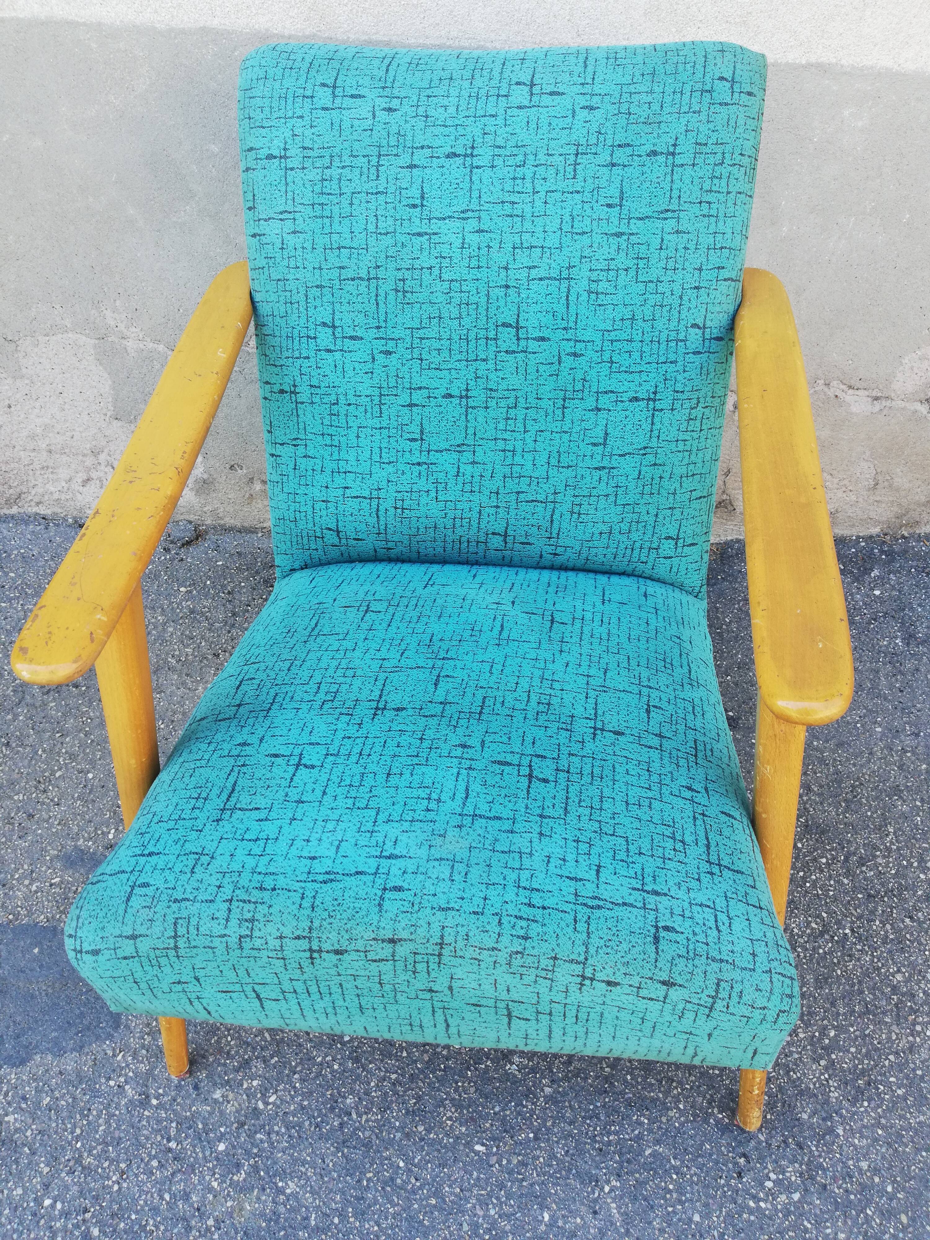 Armchair year 50 green fabric