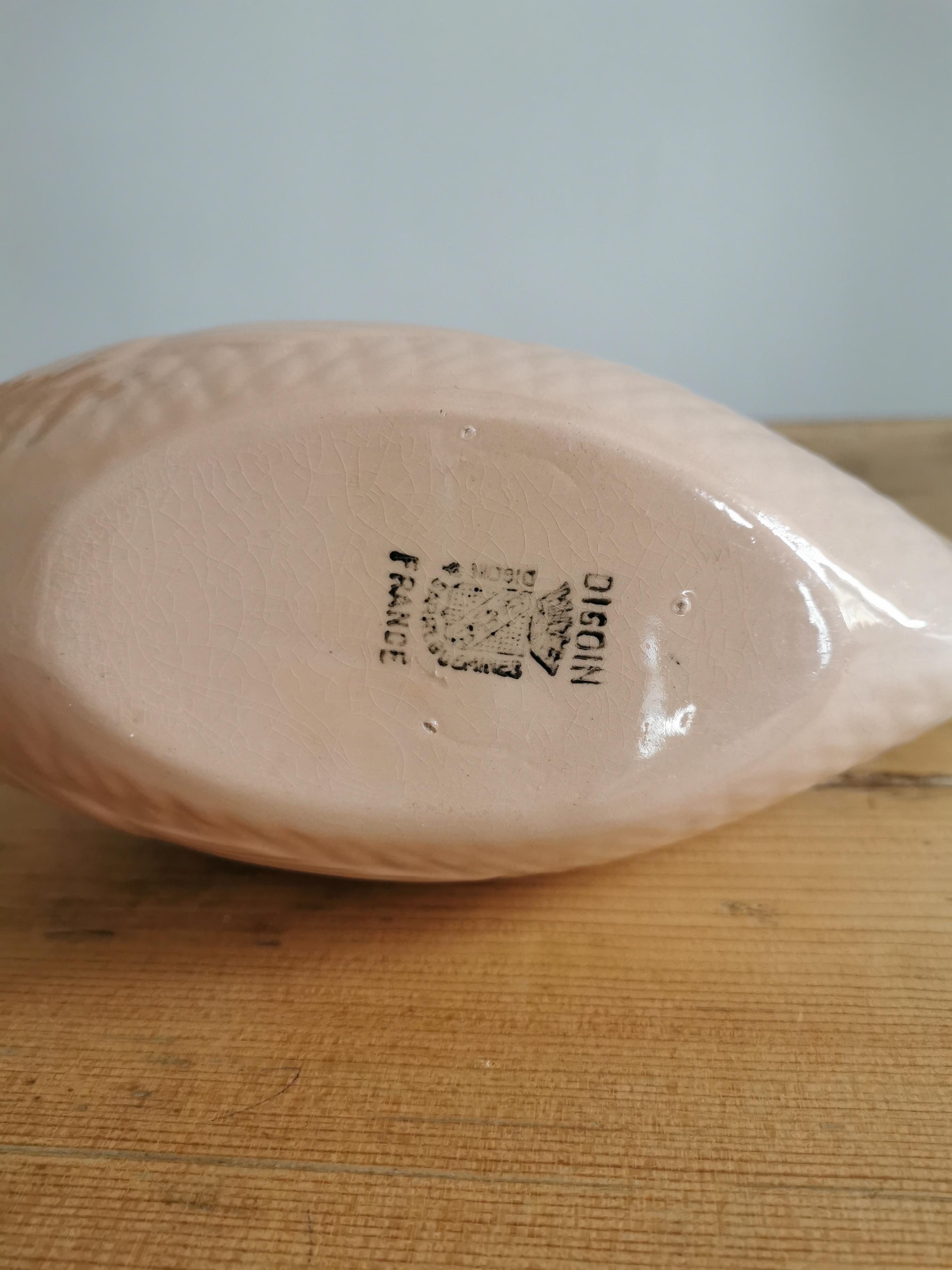 Pink ceramic fish saucière from Digoin, vintage