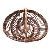 Panier vintage en osier ajouré, tressage soleil et grande anse