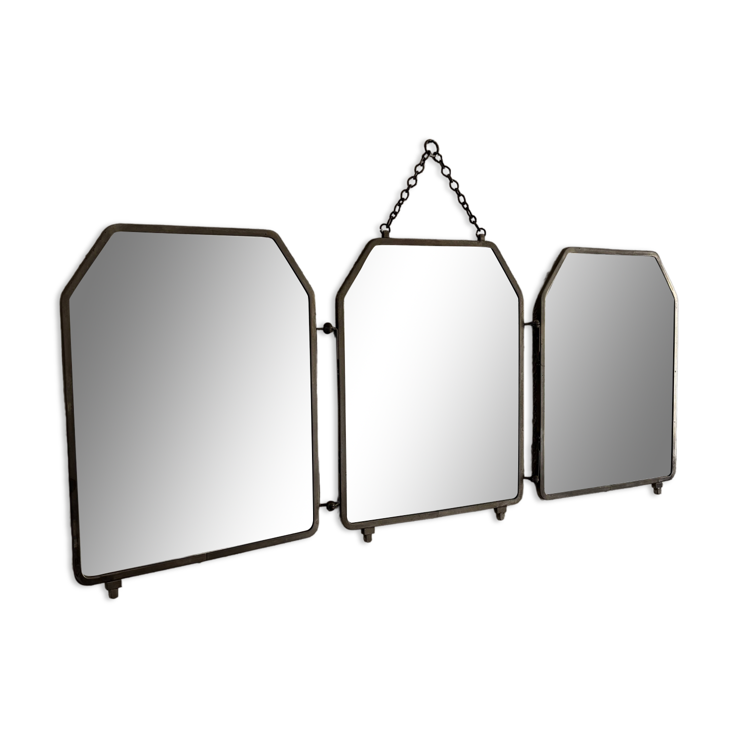Miroir vintage 1920 triptyque barbier Art Déco cristal hexagone- 33 x 78 cm