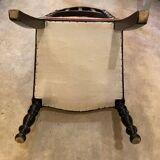 Fireplace or changing chair period 1900 in black lacquered wood and printed fabric