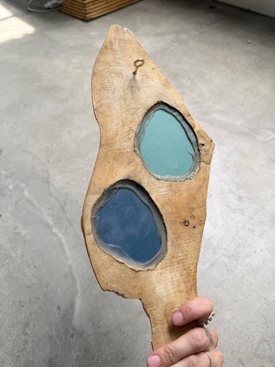 Set de 4 miroirs organiques brutalistes en bois années 50
