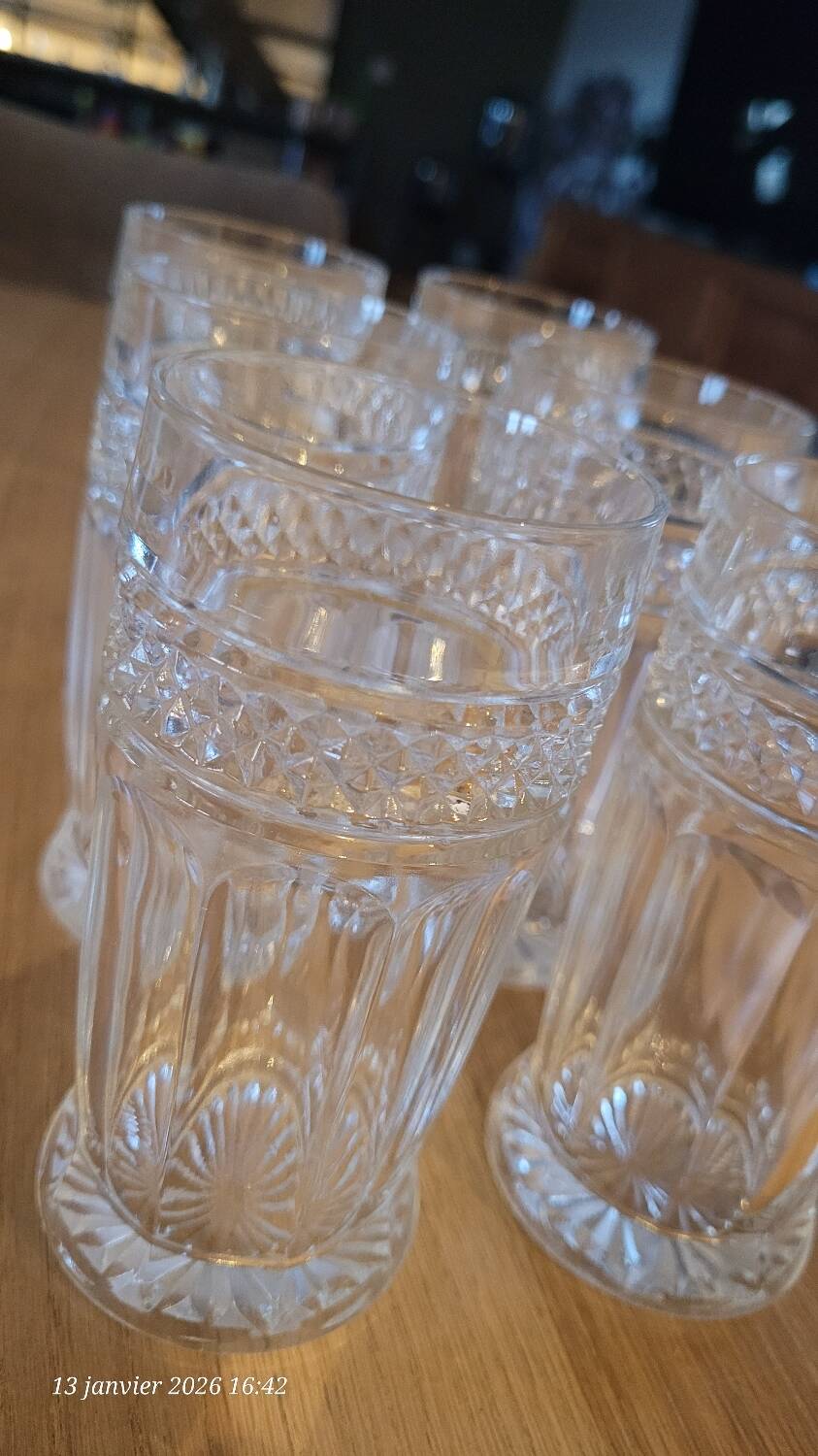 6 cut glasses made of thick glass
