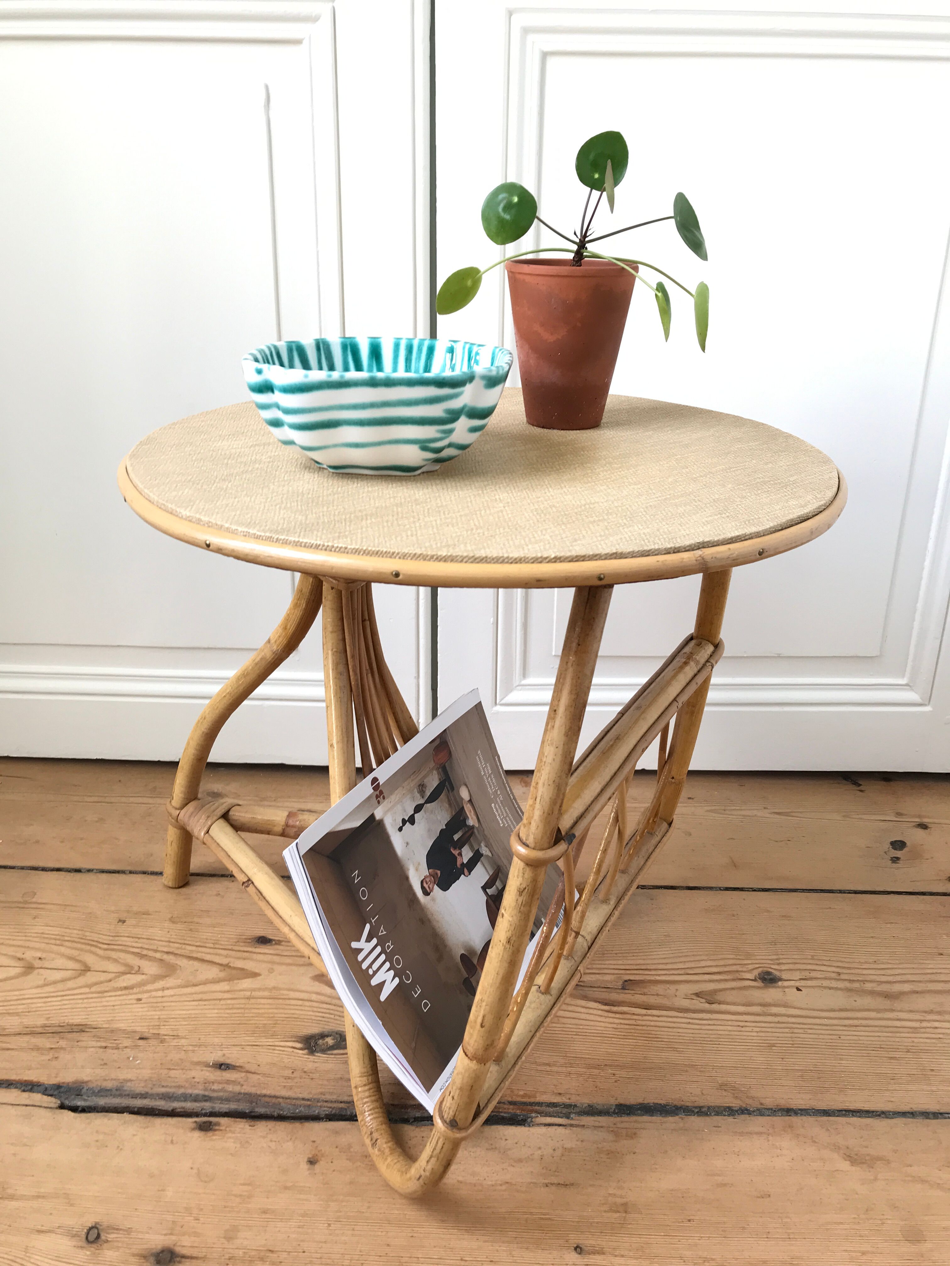Rattan magazine holder side table