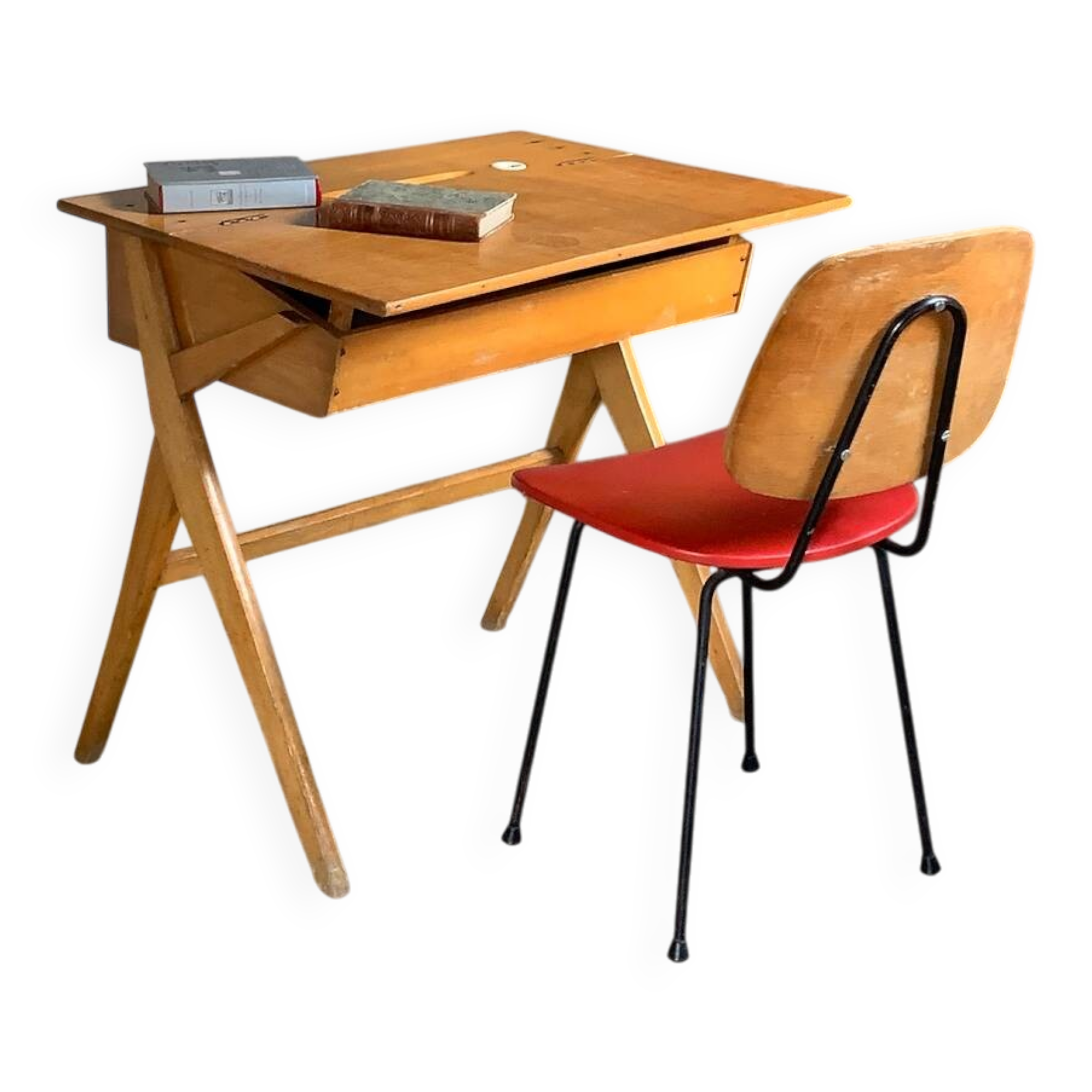 Bureau pupitre vintage pied compas portique