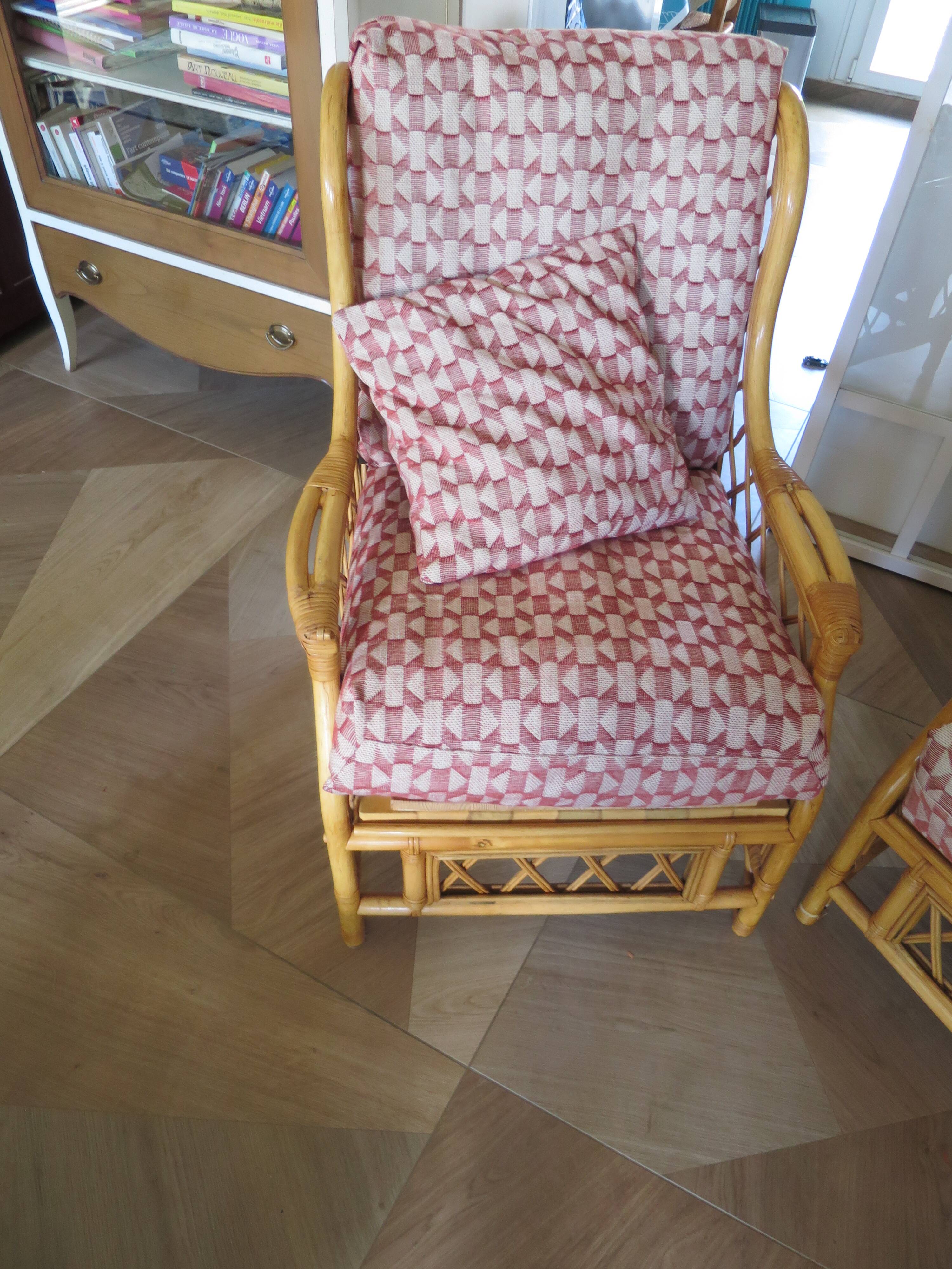 Vintage - Set of 2 woven rattan, bamboo and wood armchairs - Natural colour - 1980s