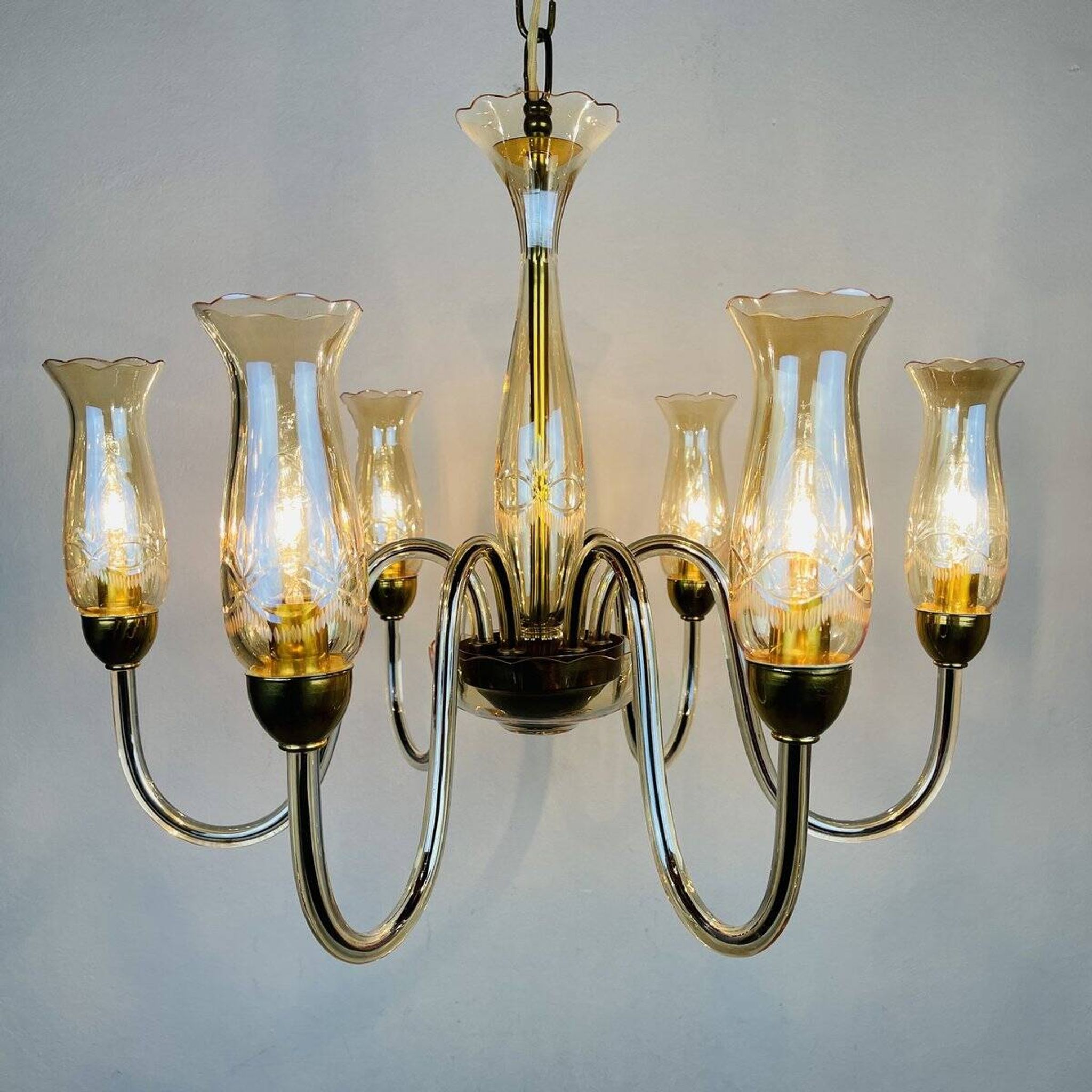 Vintage Murano glass chandelier in amber by De Majo, Italy, 1970s.