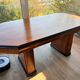 English Art Deco table in flamed walnut – London, 1960