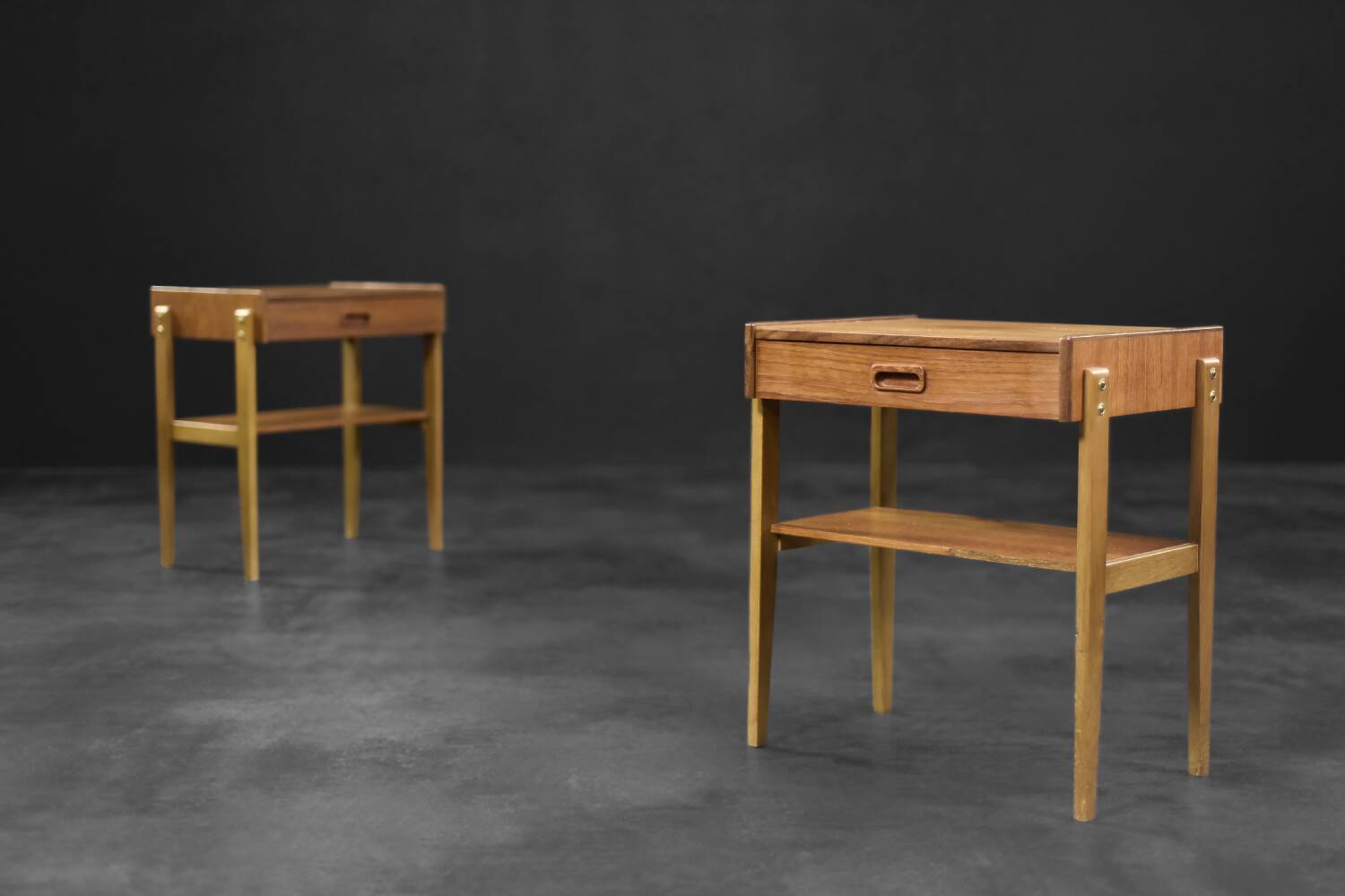 Vintage Mid-Century Scandinavian Modern Teak Nightstands, 1960s, Set of 2