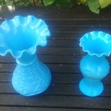 Set of two small vases in blue opaline glass paste