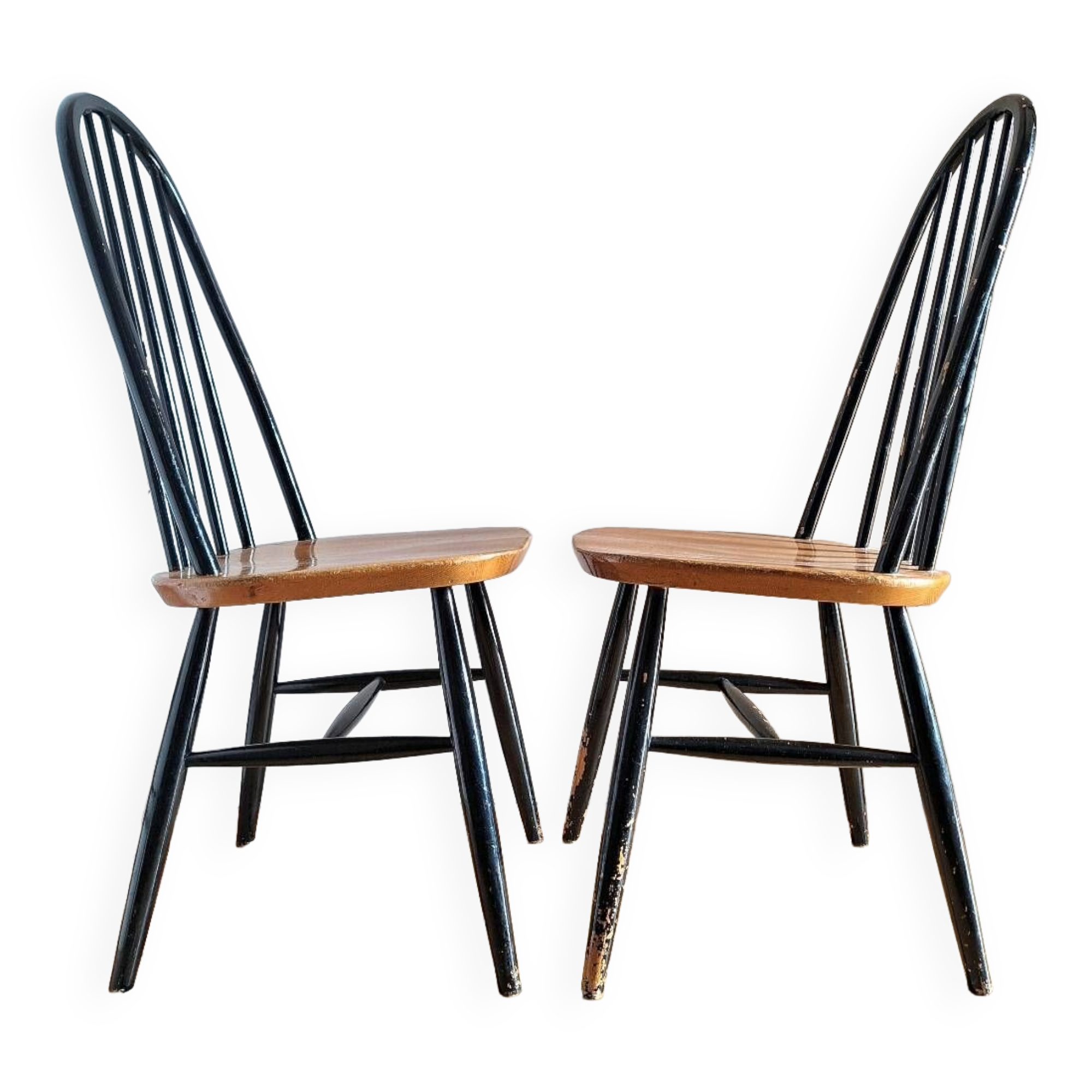Pair of vintage Ercol chairs, Quaker model, antique seating furniture