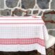 White and red embroidered tablecloth and eight matching napkins, 200x150cm
