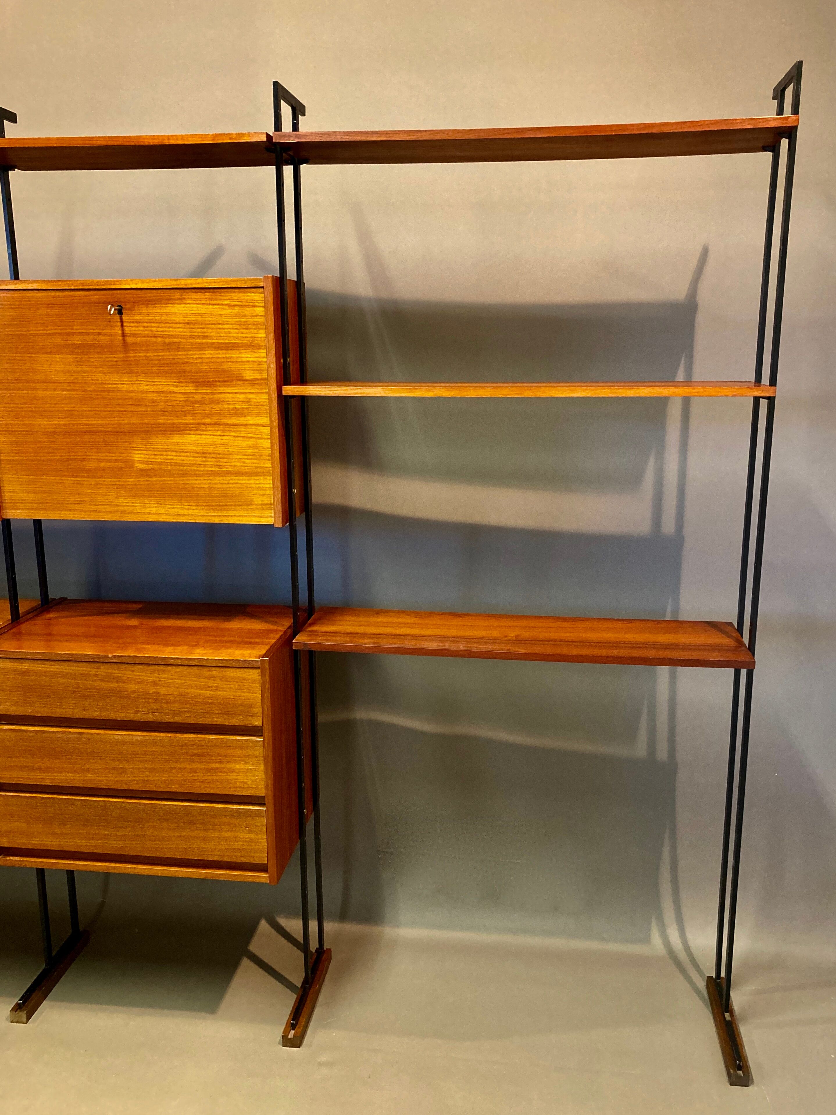 Flexible shelf teak and metal design scandinavian 1950