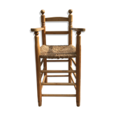 Chair high old child 50s in wood & straw vintage