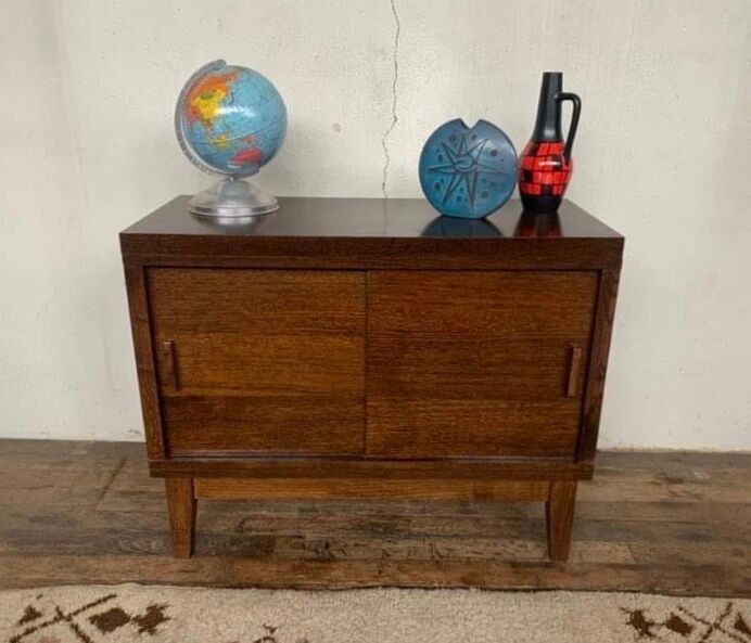 LOW FURNITURE RUSTIC SIDEBOARD MODERNIST ENFILADE HAS 2 DOORS IN CHENE - WIDTH 90 CM