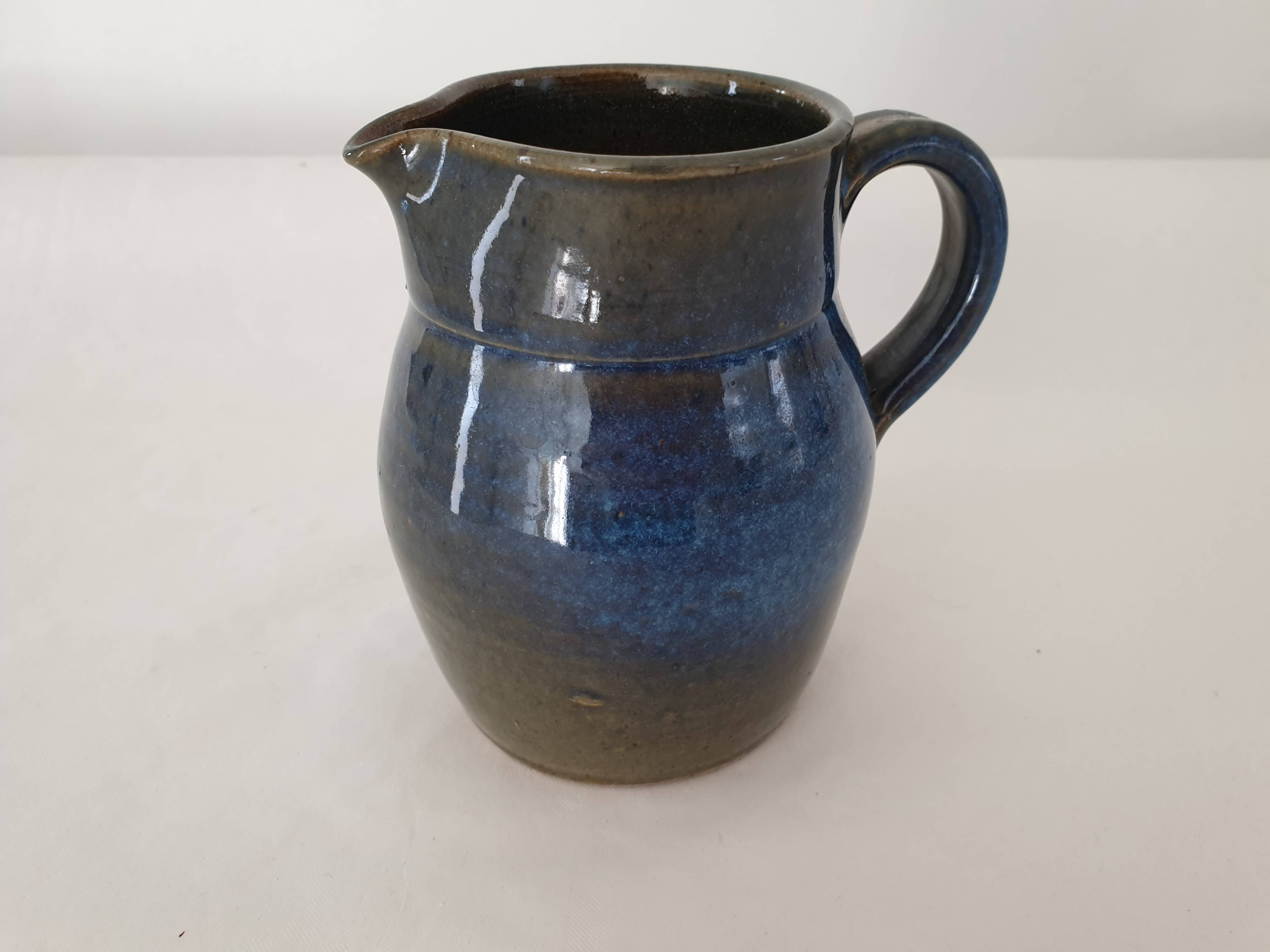 Small blue ceramic pitcher Signed Poterie de Nault