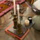 Table basse vintage design italien verre courbé et travertin