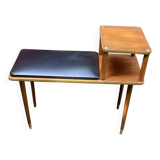 Vintage teak bench with black vinyl seat, 1960s, Czech Republic.