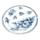 Large round antique plate with monochrome blue and black floral decoration, circa 1850.