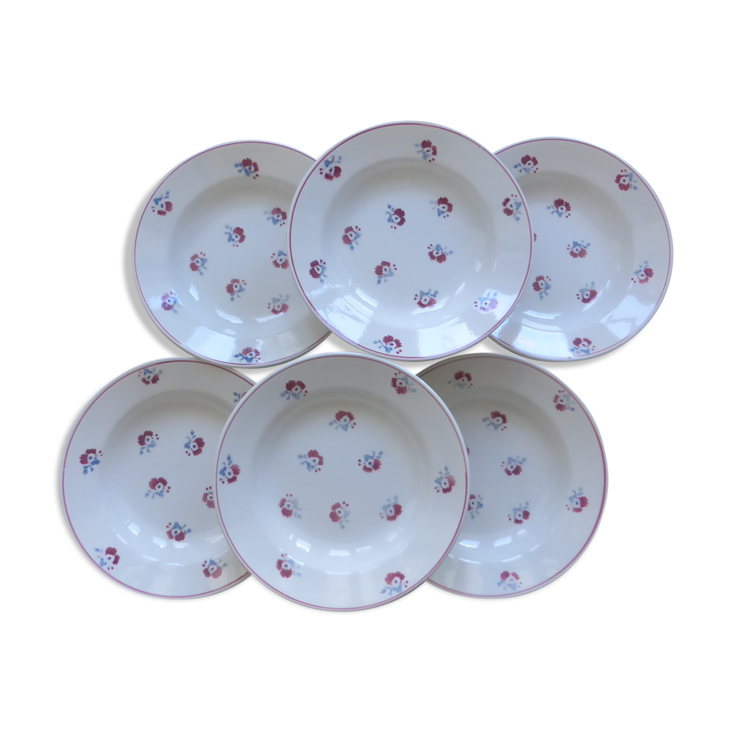 6 assiettes creuses vintage de la manufacture de Pexonne modèle Christiane en porcelaine