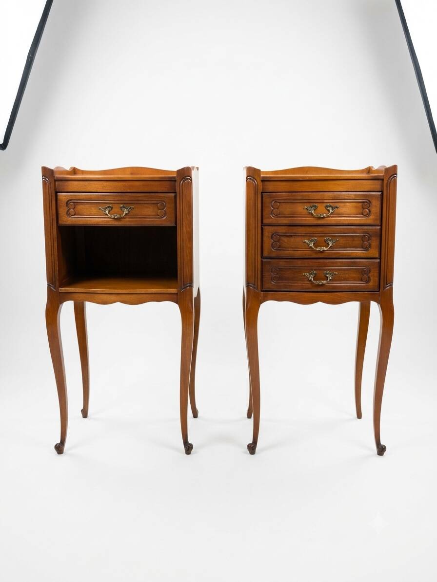 Pair of Louis XV style bedside tables in cherry wood.