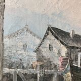 Peinture à l’huile tableau ancien signé port et bateaux
