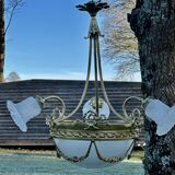 Superbe lustre Bronze Art Déco mélange de style, vers 1930/50, 3 branches 4