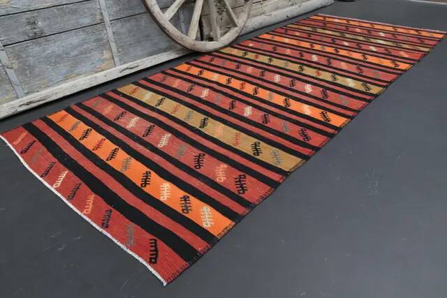 Vintage Turkish Oushak Handmade Wool Cotton Orange Runner Rug 132x332