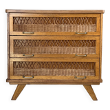 Vintage oak and rattan chest of drawers
