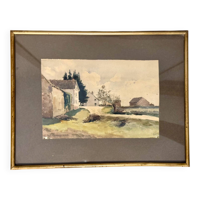 Tableau ancien , paysage champêtre signé et daté