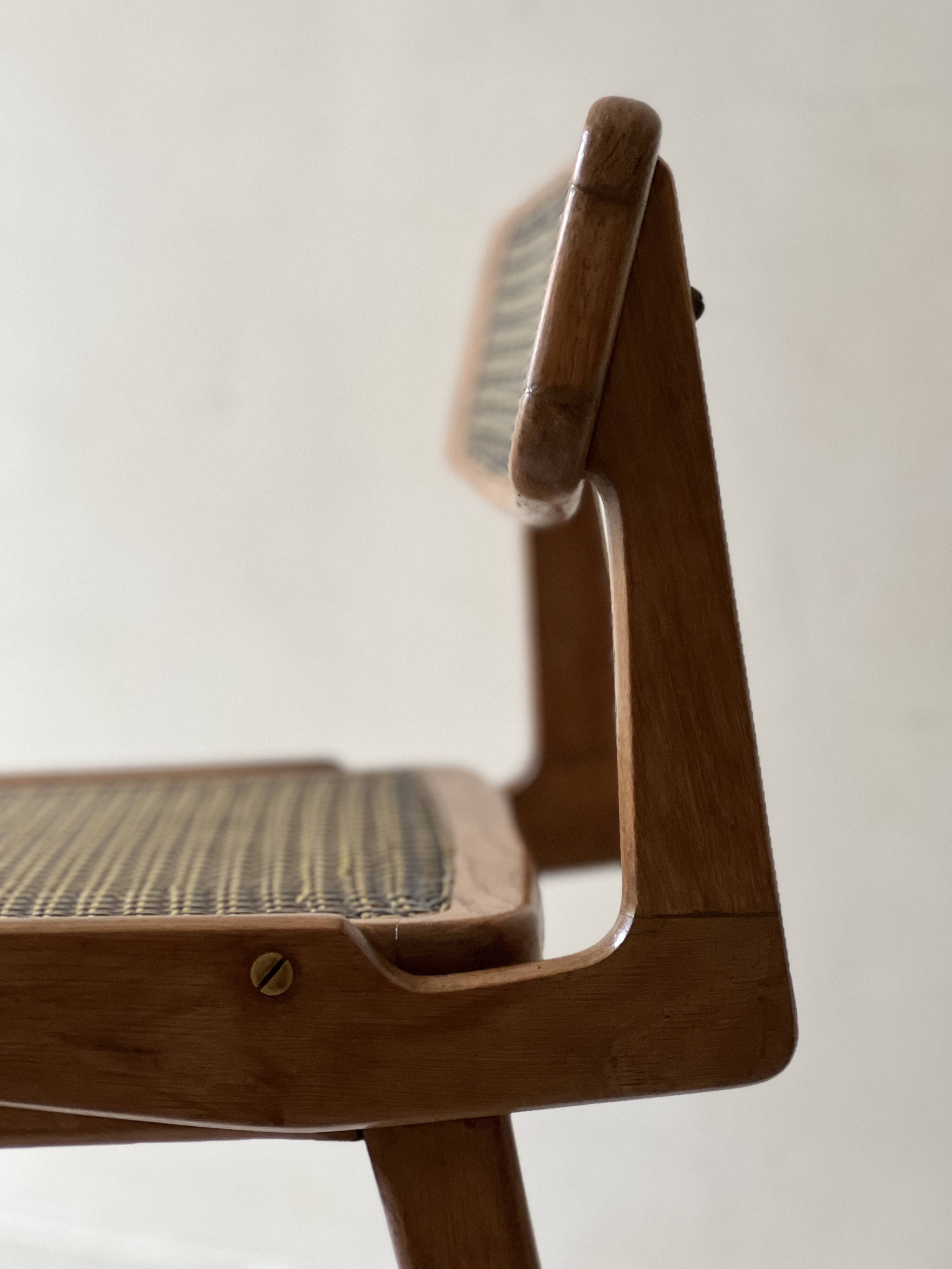 Teak wood and cane chair design, SNA Roset / Landault 1950-60