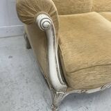 Louis XV style three-seater wingback sofa in patinated beech, 20th century