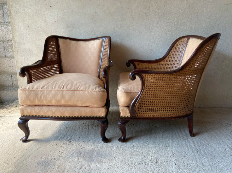 Pair of vintage 1940 canned armchairs