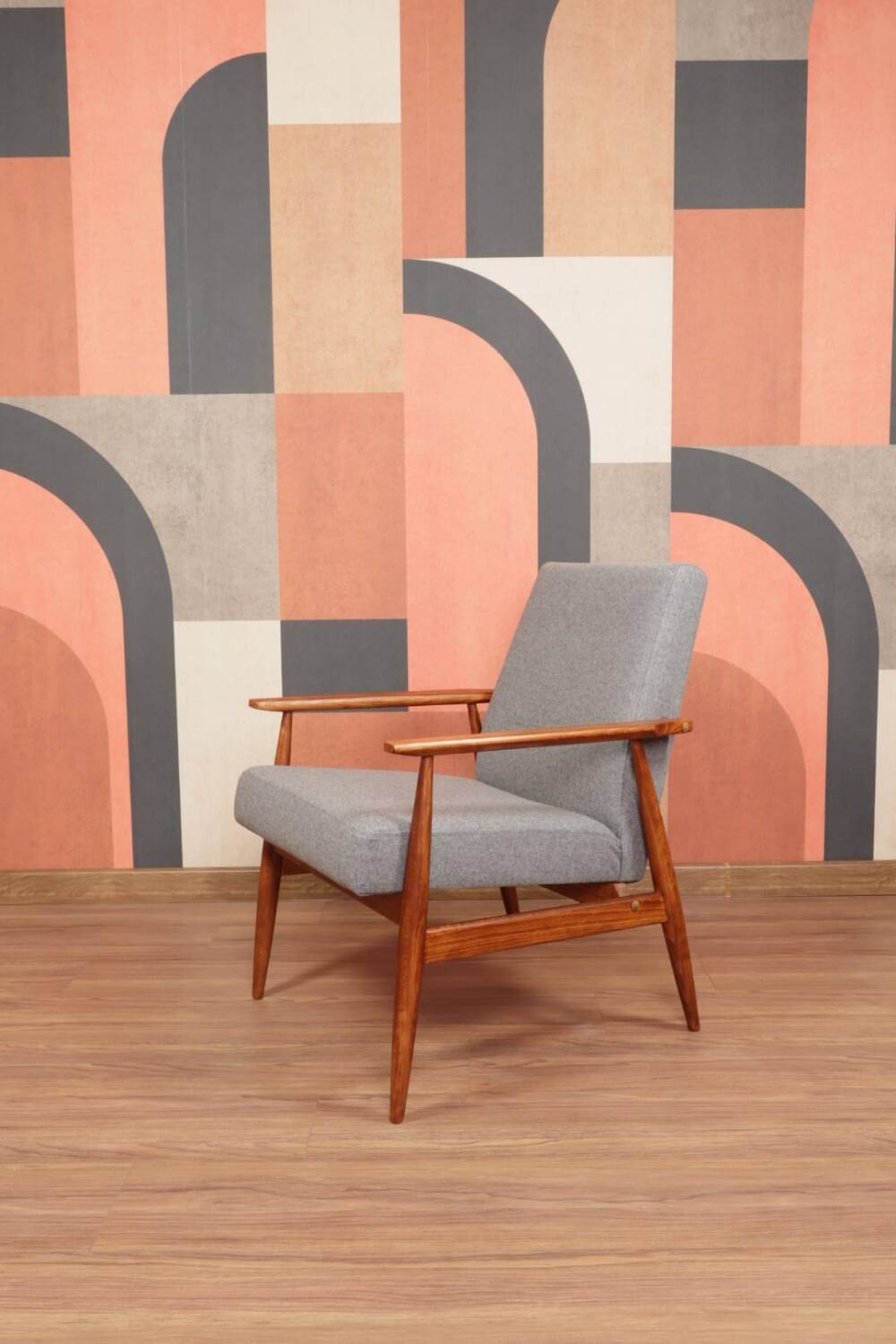 Lounge Chair Vintage Graphite Wool Fabric Mid Century Design, 1960