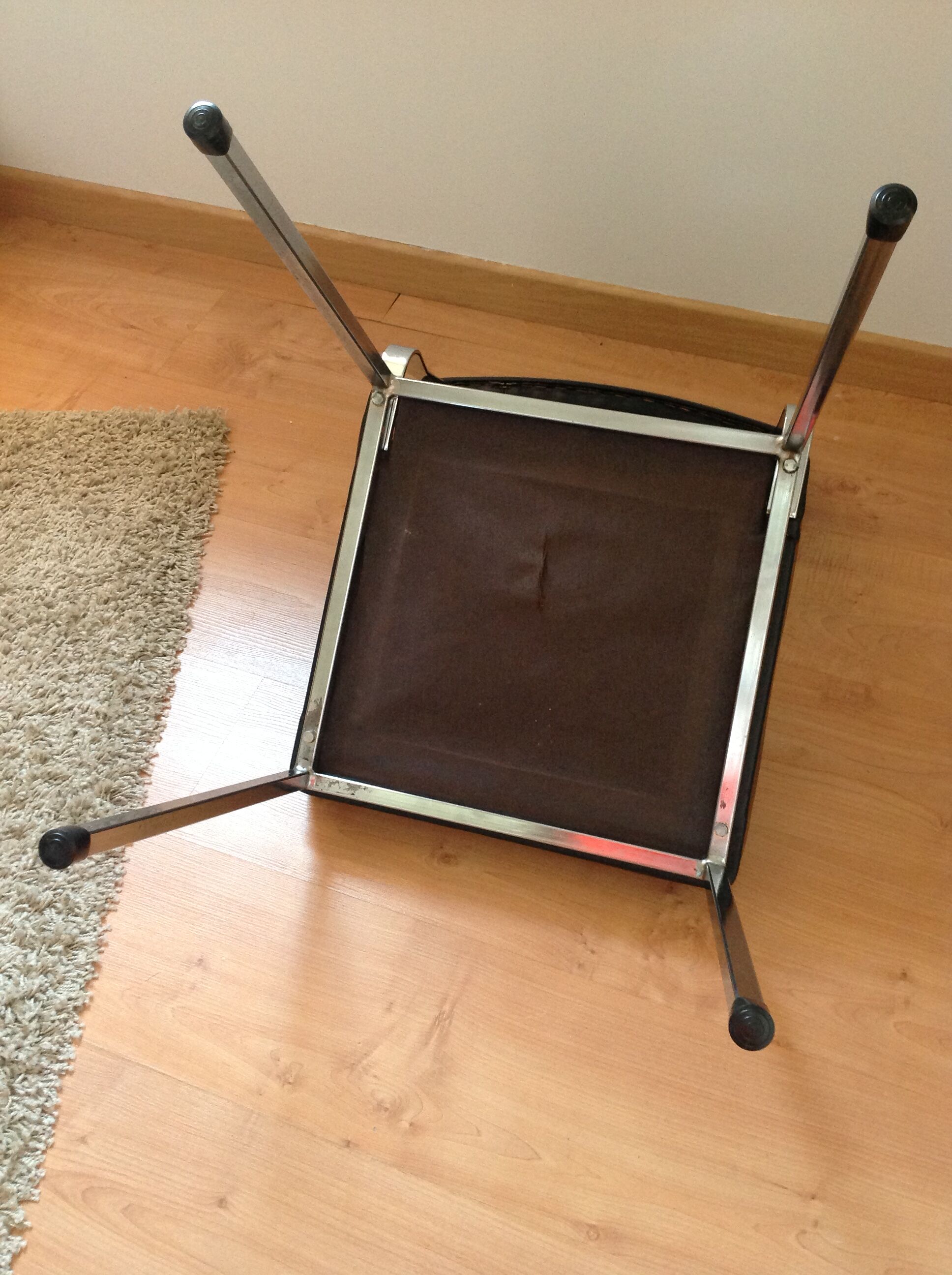 Chair in faux black leather and chrome metal / vintage 60-70s
