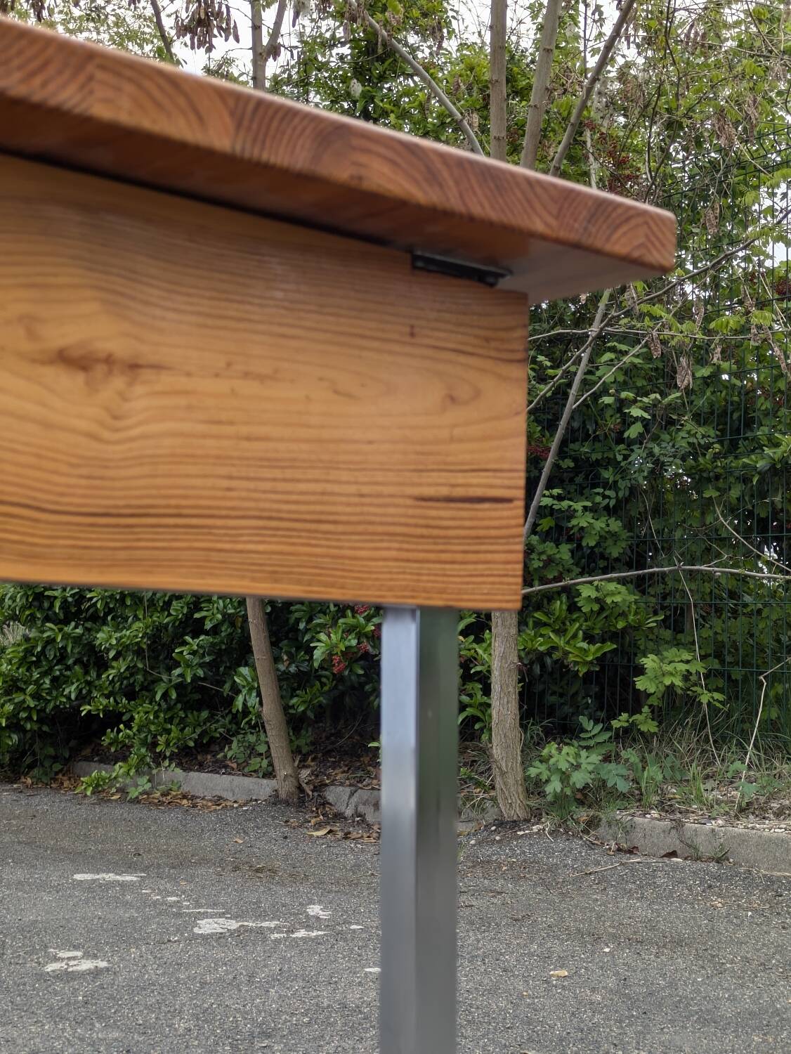 Vintage solid pine & chrome steel desk, 1970s