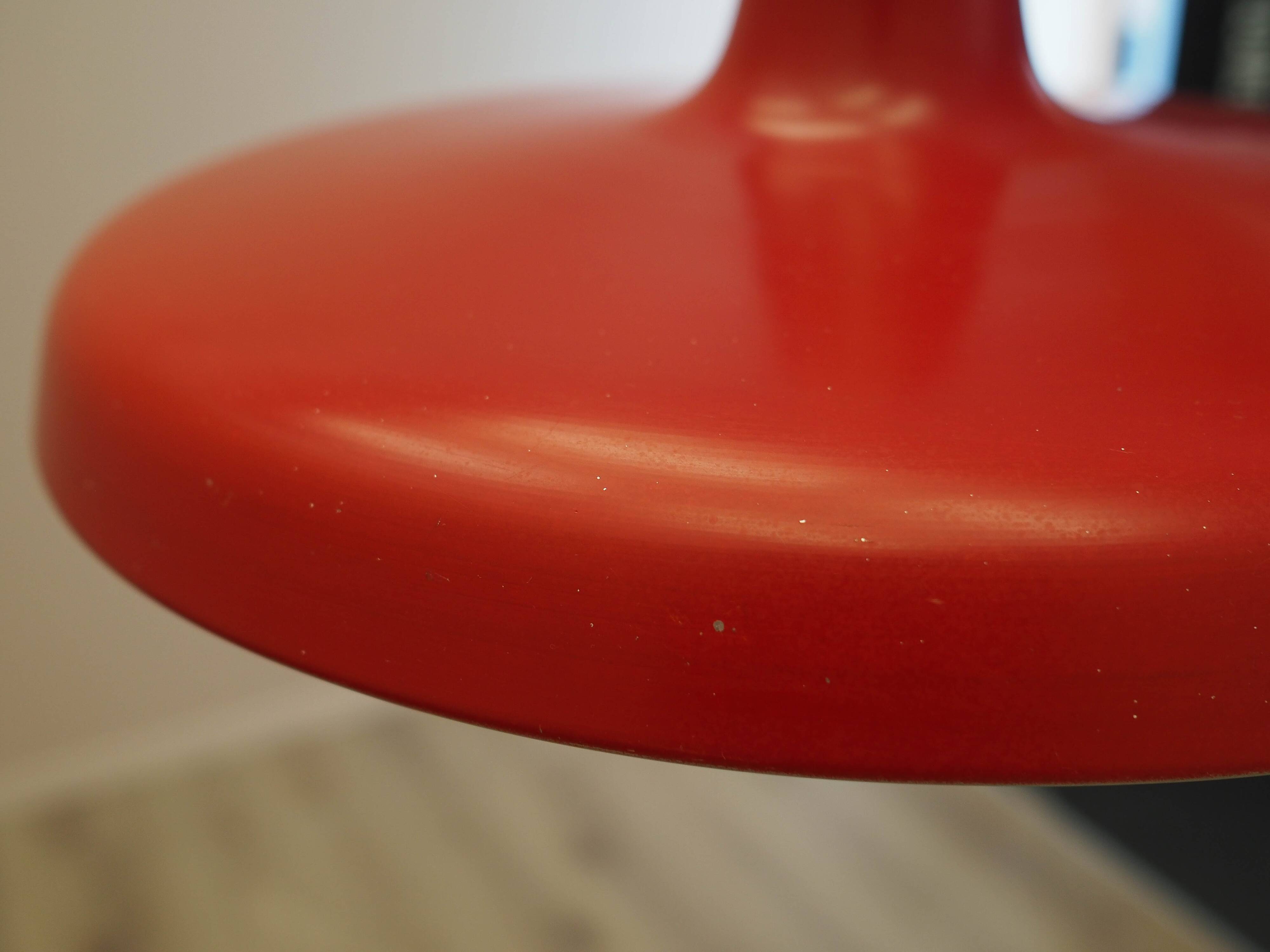 Danish red metal pendant lamp, industrial style, 1960s
