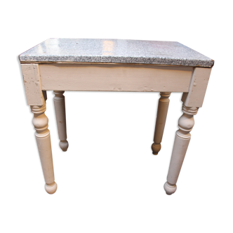 Small wooden table and enamelled sheet metal