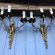 Pair of French Vintage Rococo Gilt Bronze Wall Sconces: Ornate 3-Arm Lamps
