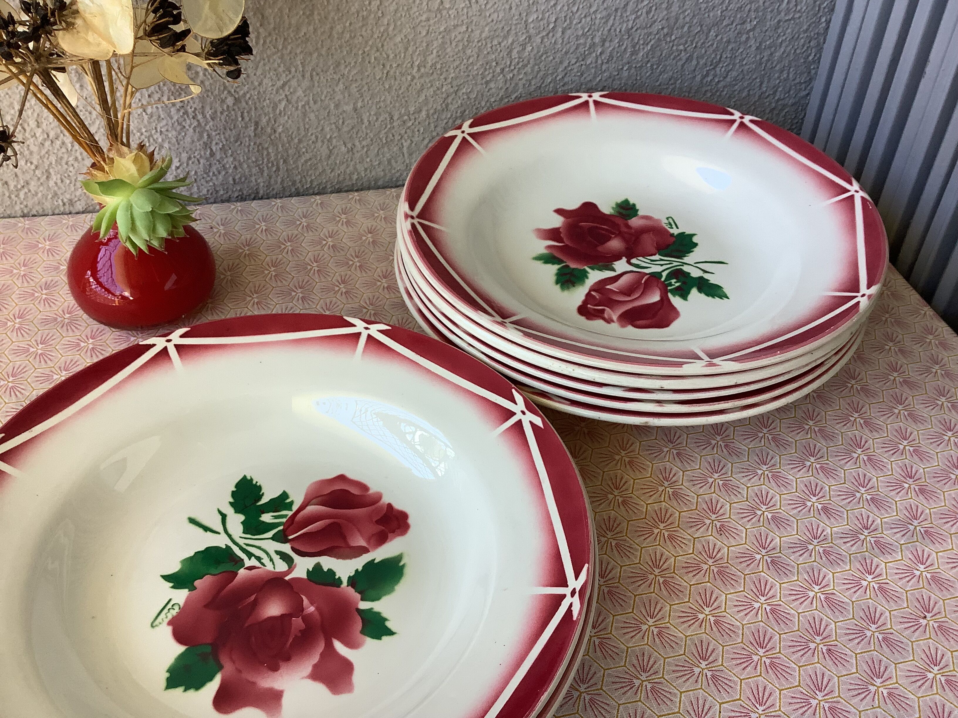 Plates Digoin Cibon Ironstone floral decoration
